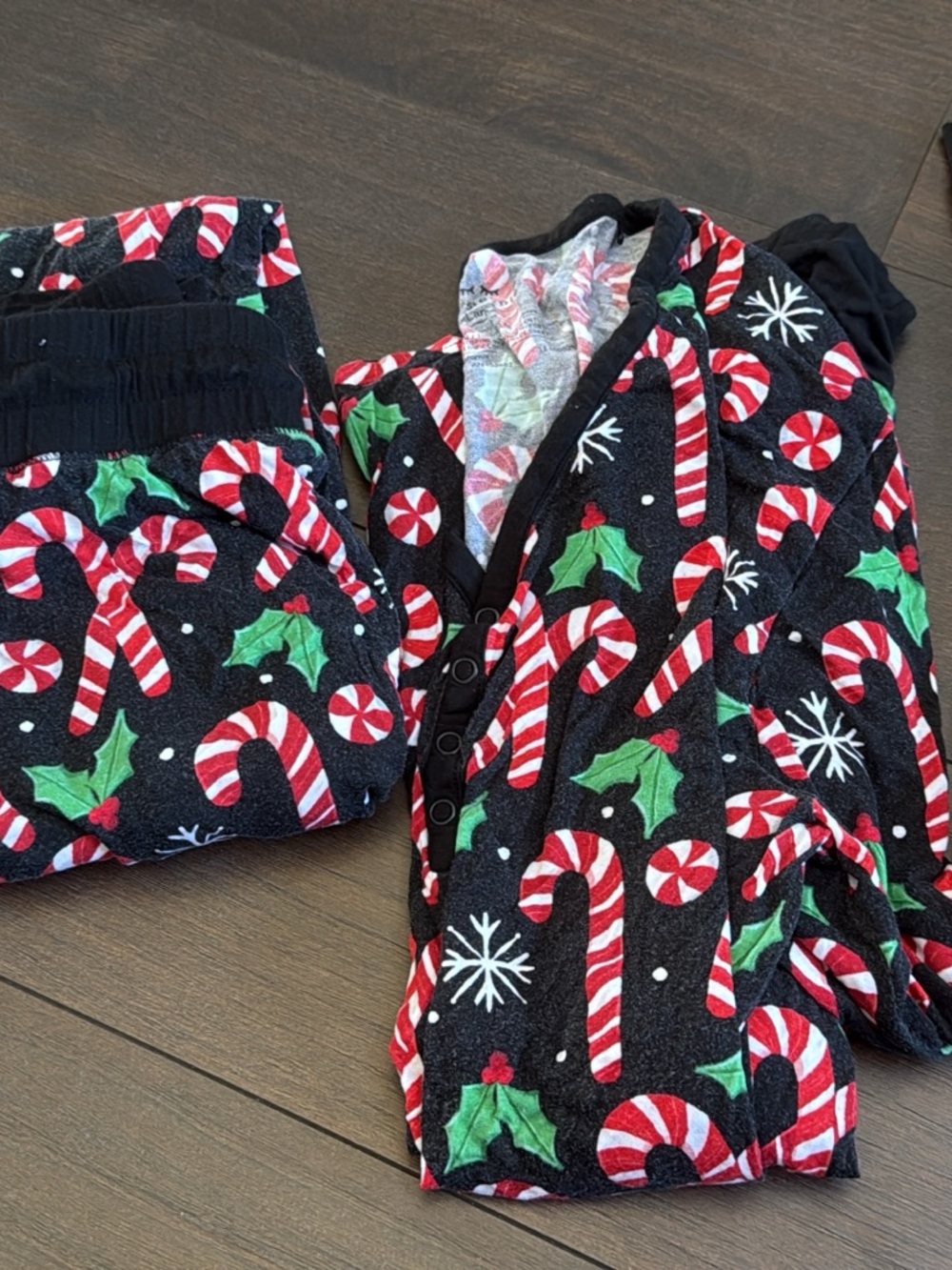 Little Sleepies Black Candy Cane & Holly Holiday Pajama Set